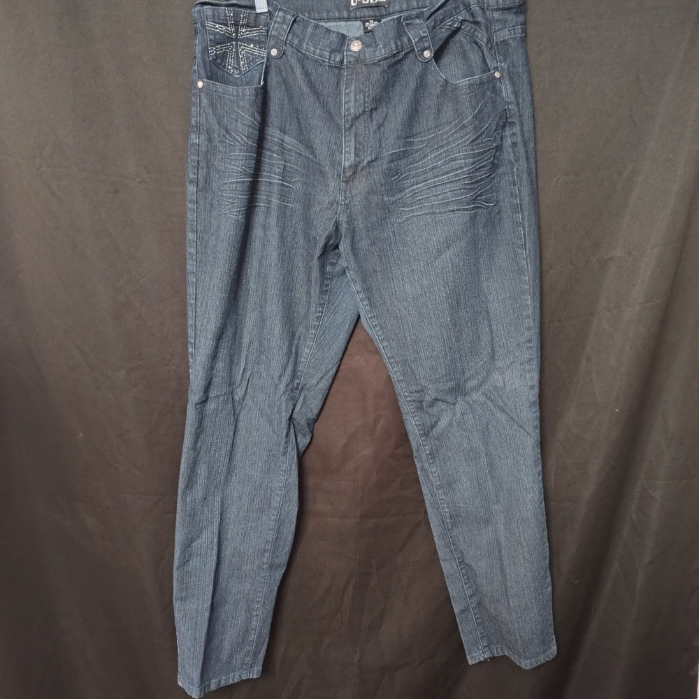 20 W jeans U 51 embroidered bling stretch dark blue straight crinkled